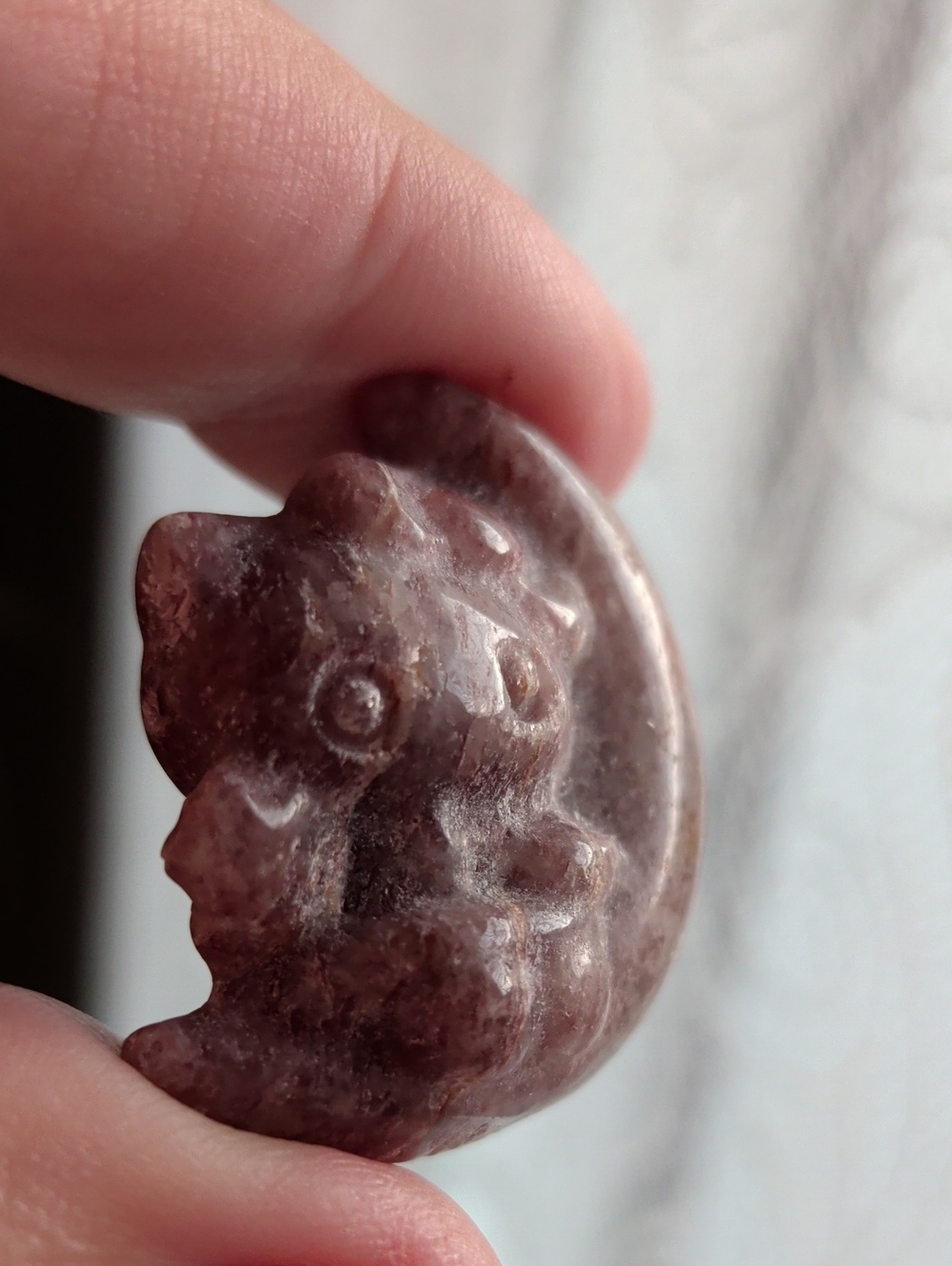 Hand Carved Tourmaline Hello Kitty On Crescent Moon Palm Stone Figurine. New